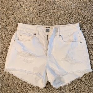 White High Rise Distressed Jean Shorts